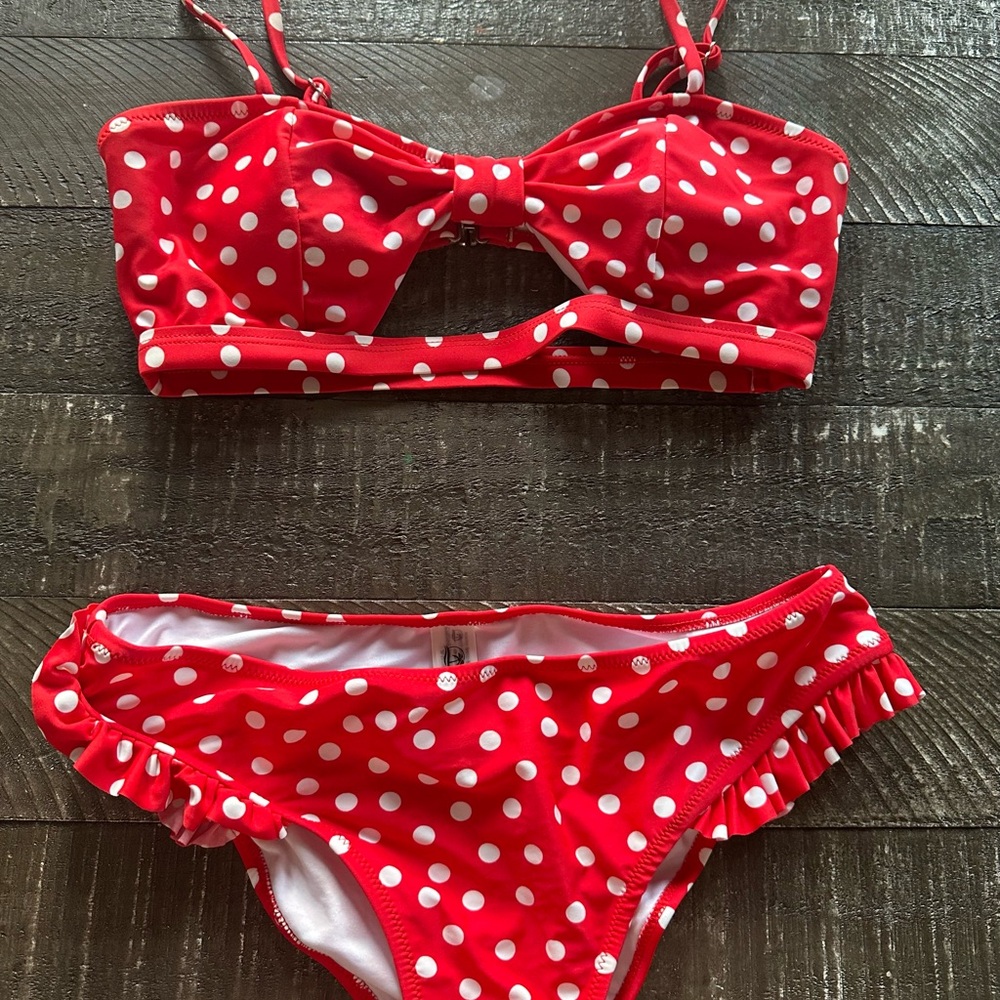 Cupshe Red and White Polka Dot Bikini with Bow Detail Disney esque